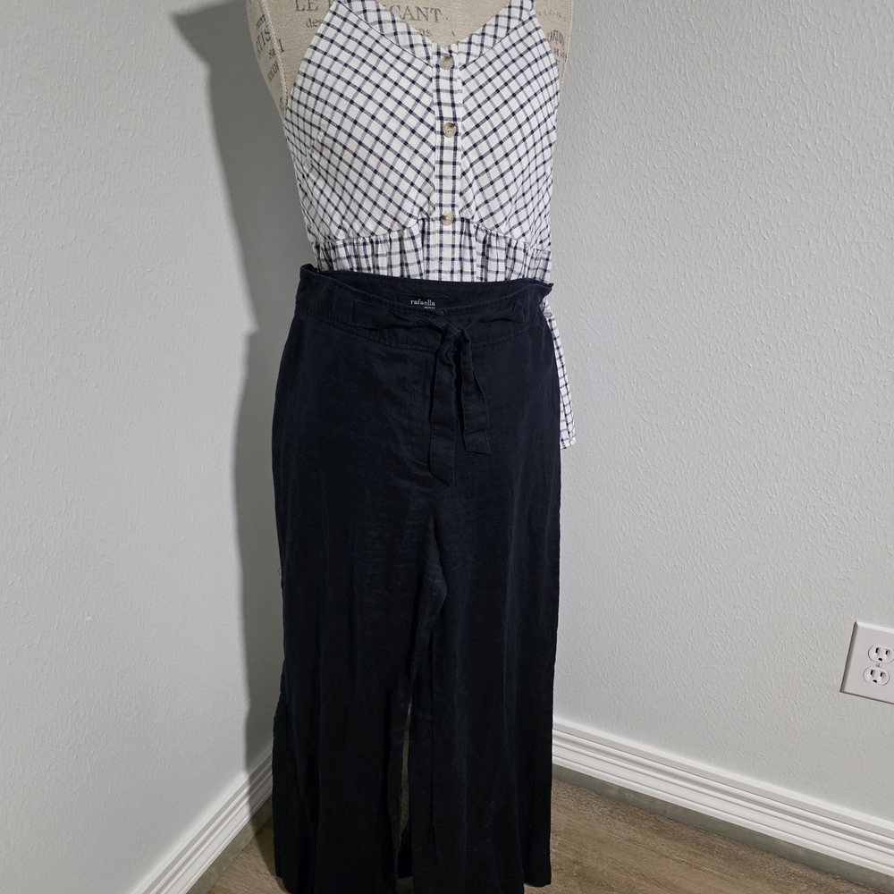 Rafaella Petite Linen Wide-Leg Navy Pants